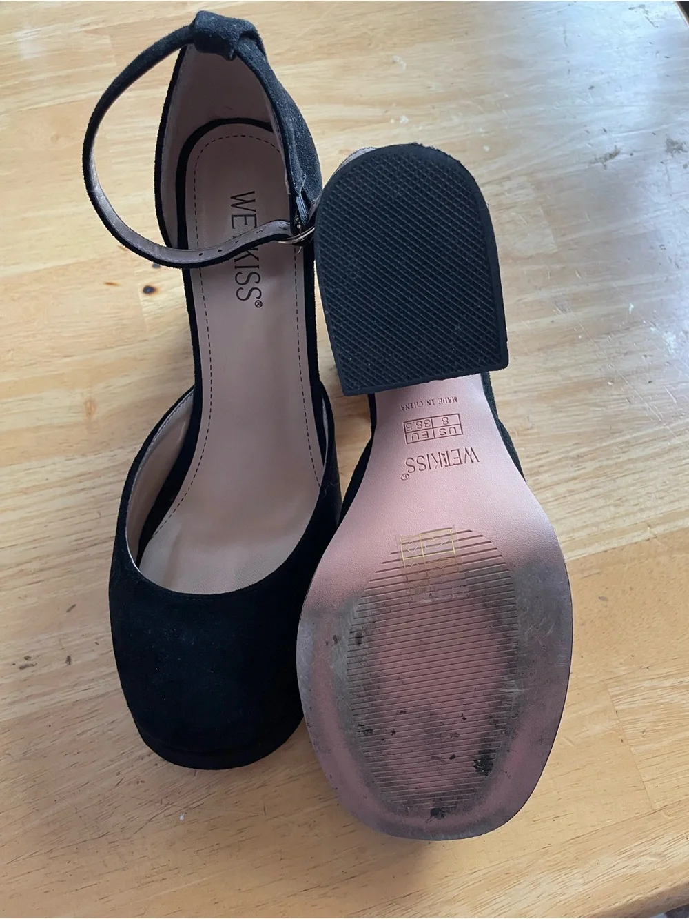 Wet Kiss Black F Suede Ankle-Strap Mary Jane’s